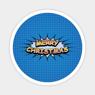 Comic Book Style 'Merry Christmas' Message on Blue Magnet